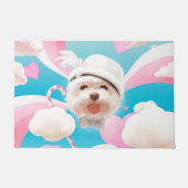 Fluffy Dog met Wit Pet Deurmat (Voorkant)