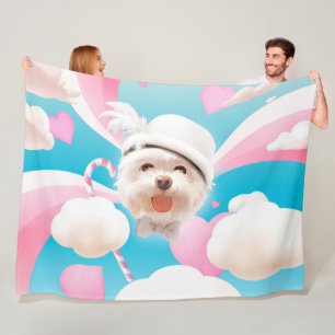 Fluffy Dog met Wit Pet Fleece Deken