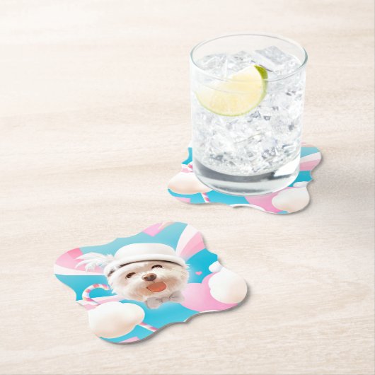 Fluffy Dog met Wit Pet Kartonnen Onderzetters (Insitu)