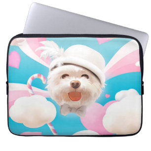 Fluffy Dog met Wit Pet Laptop Sleeve