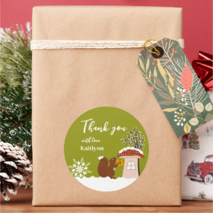 Fluffy Eekhoorn Cadeau Winter Baby Shower Cadeau Ronde Sticker