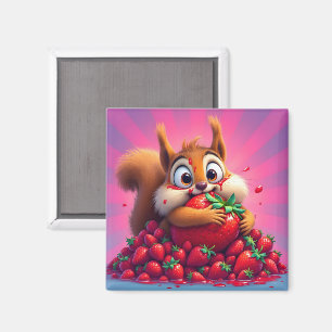 Fluffy eekhoorn “Gek van aardbeien”, grappig Magneet