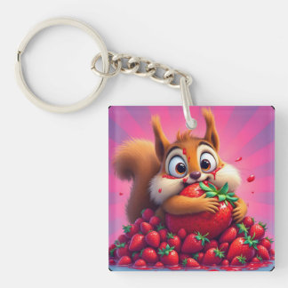 Fluffy eekhoorn “Gek van aardbeien”, grappig Sleutelhanger