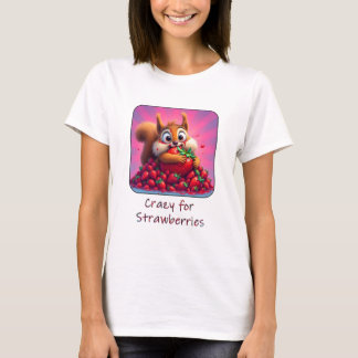 Fluffy eekhoorn “Gek van aardbeien”, grappig T-shirt