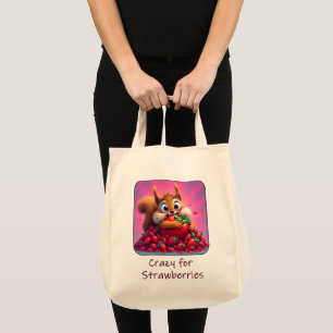 Fluffy eekhoorn “Gek van aardbeien”, grappig Tote Bag