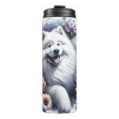 Fluffy Floral Burst van Samoyed Thermosbeker (Voorkant)