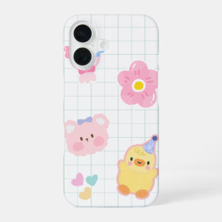 Fluffy Friends – Eend, Beer & Blooms iPhone 16 Hoesje