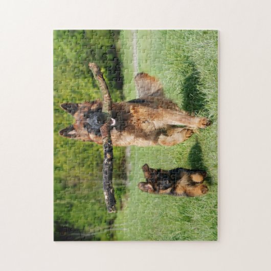 Fluffy German Shepherd Dog and Puppy Legpuzzel (Verticaal)