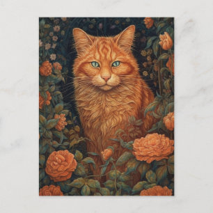 Fluffy Ginger Cat in de bloemen Briefkaart