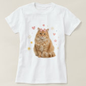 Fluffy Ginger Cat met Roze Bow T-shirt (Design voorkant)
