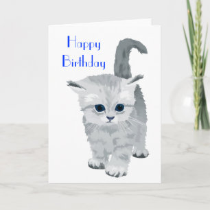 Fluffy Grey Kitten Birthday Kaart