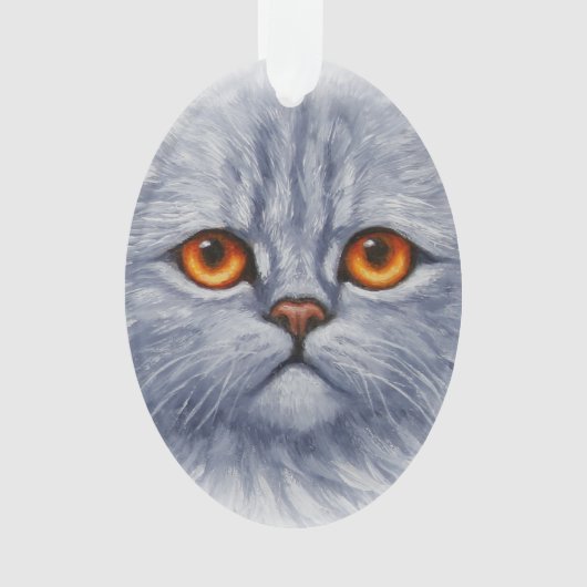 Fluffy Grey Tabby Cat Kitten Face Ornament (voorkant)