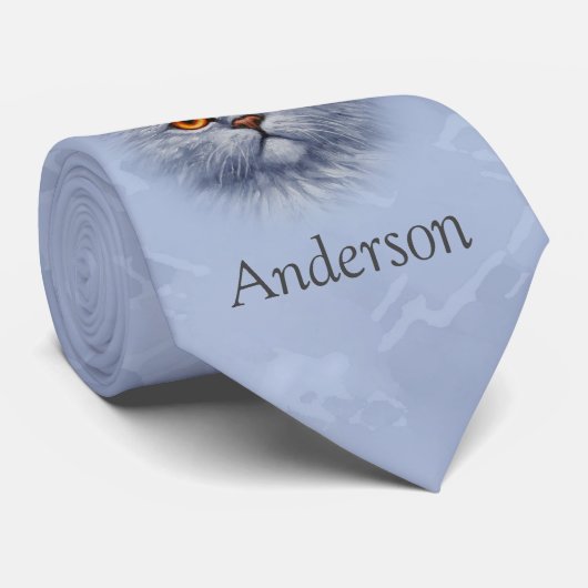 Fluffy Grey Tabby Cat Kitten Face Stropdas (Opgerold)