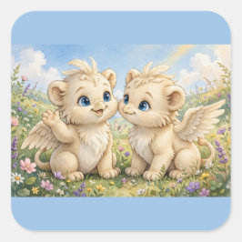 Fluffy Griffin Vrienden – Schattige Waterverf Fant Vierkante Sticker