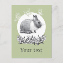 Fluffy hare met vlinders op groene achtergrond