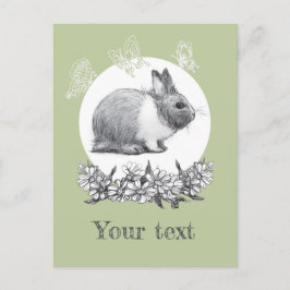 Fluffy hare met vlinders op groene achtergrond briefkaart