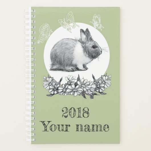 Fluffy hare met vlinders op groene achtergrond planner (Voorkant)