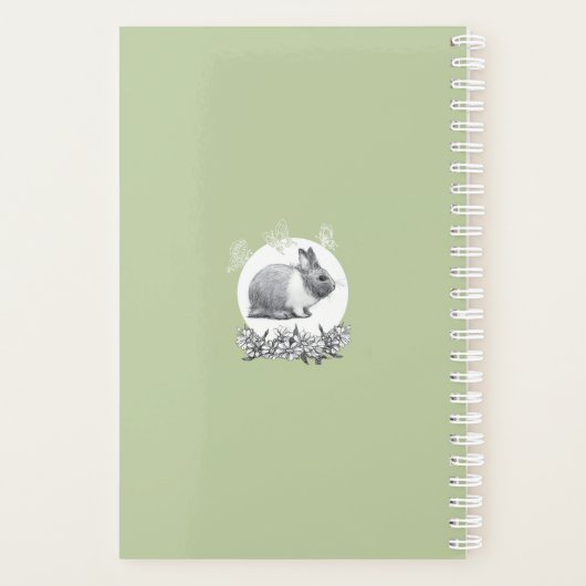 Fluffy hare met vlinders op groene achtergrond planner (Achterkant)