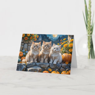 Fluffy Herfst Kittens Pompoenen en Bloemen Kaart