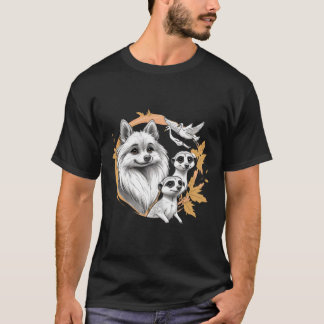 Fluffy hond met stokstaartjes en vogels t-shirt