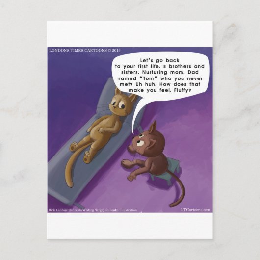 Fluffy in therapie Funny Cat Cartoon Briefkaart (Voorkant)