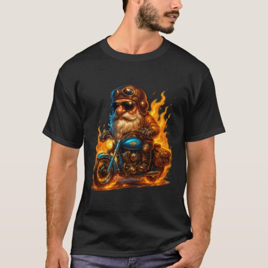 Fluffy Inferno Rider – Biker Dog with Beard & Fire T-shirt (Voorkant)