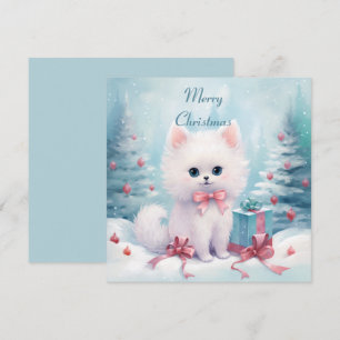 Fluffy kat met roze strik feestdagenkaart