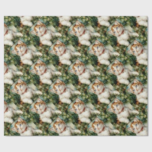 Fluffy kerstkat Waterverf Cadeaupapier (Vlak)