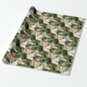 Fluffy kerstkat Waterverf Cadeaupapier (Uitgerold)