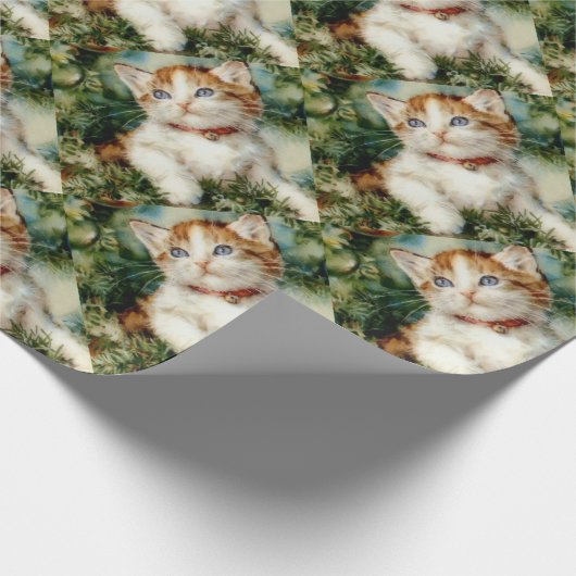 Fluffy kerstkat Waterverf Cadeaupapier (Hoek)