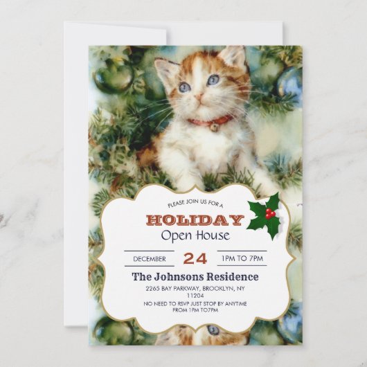 Fluffy kerstkat Waterverf Kaart (Voorkant)