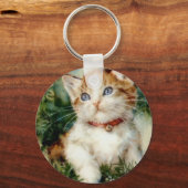 Fluffy kerstkat Waterverf Sleutelhanger (Voorkant)