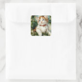 Fluffy kerstkat Waterverf Vierkante Sticker (Tas)