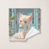 Fluffy Kitten avec Blue Bow à la pâtisserie (Gant de toilette)