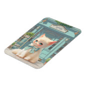 Fluffy kitten met blauwe boog bij banketbakkerij magneet (Linkerzijde)