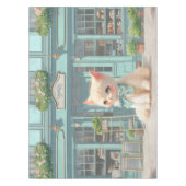 Fluffy kitten met blauwe boog bij banketbakkerij tafelkleed (Voorkant)