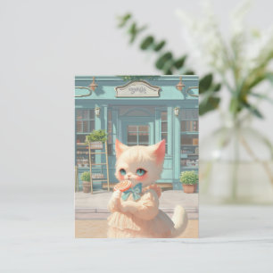 Fluffy Kitten met Lollipop bij Pastry Shop Aankondigingskaart