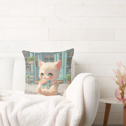 Fluffy Kitten met Lollipop bij Pastry Shop Kussen (Bank)
