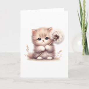 Fluffy Kitten met Paardenbloem – Schattigee Blank  Kaart