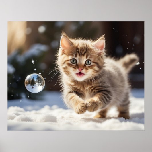 *~* Fluffy Kitty Cat 5:4 Kitten AP68 Sneeuwbel Poster (Voorkant)
