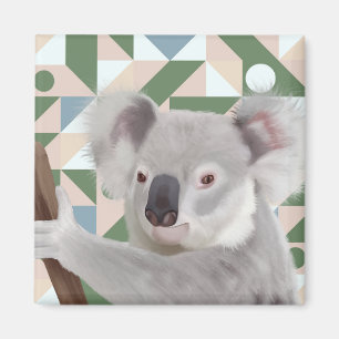 Fluffy Koala groene geometrische achtergrond Magneet