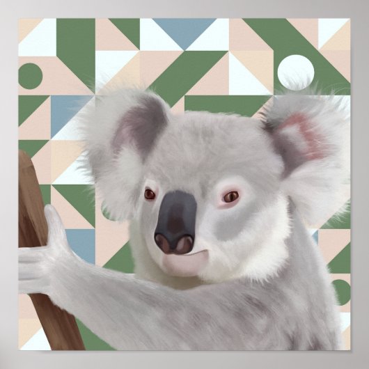 Fluffy Koala groene geometrische achtergrond Poster (Voorkant)