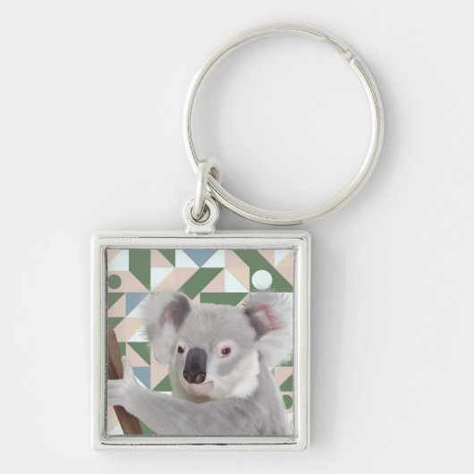 Fluffy Koala groene geometrische achtergrond Sleutelhanger (Voorkant)
