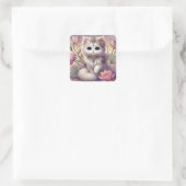 Fluffy Lotus Princess Cat Vierkante Sticker (Tas)