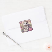 Fluffy Lotus Princess Cat Vierkante Sticker (Envelop)