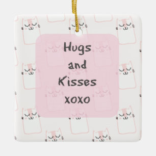 Fluffy Marshmallow Kat in Roze Hugs en Kisses Keramisch Ornament