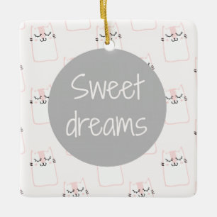 Fluffy Marshmallow Kat in Roze Zoete dromen Keramisch Ornament