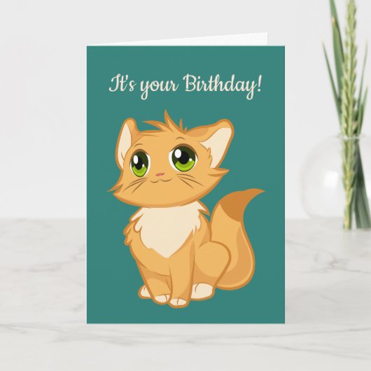 Fluffy Oranje Cat Design Wenskaart Feestdagen Kaart (Voorkant)