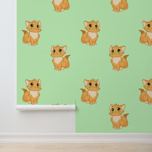 Fluffy Oranje katten ontwerp Behang (Applicatie)