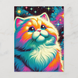 Fluffy Oranje Roze Kat in de Ruimte Briefkaart